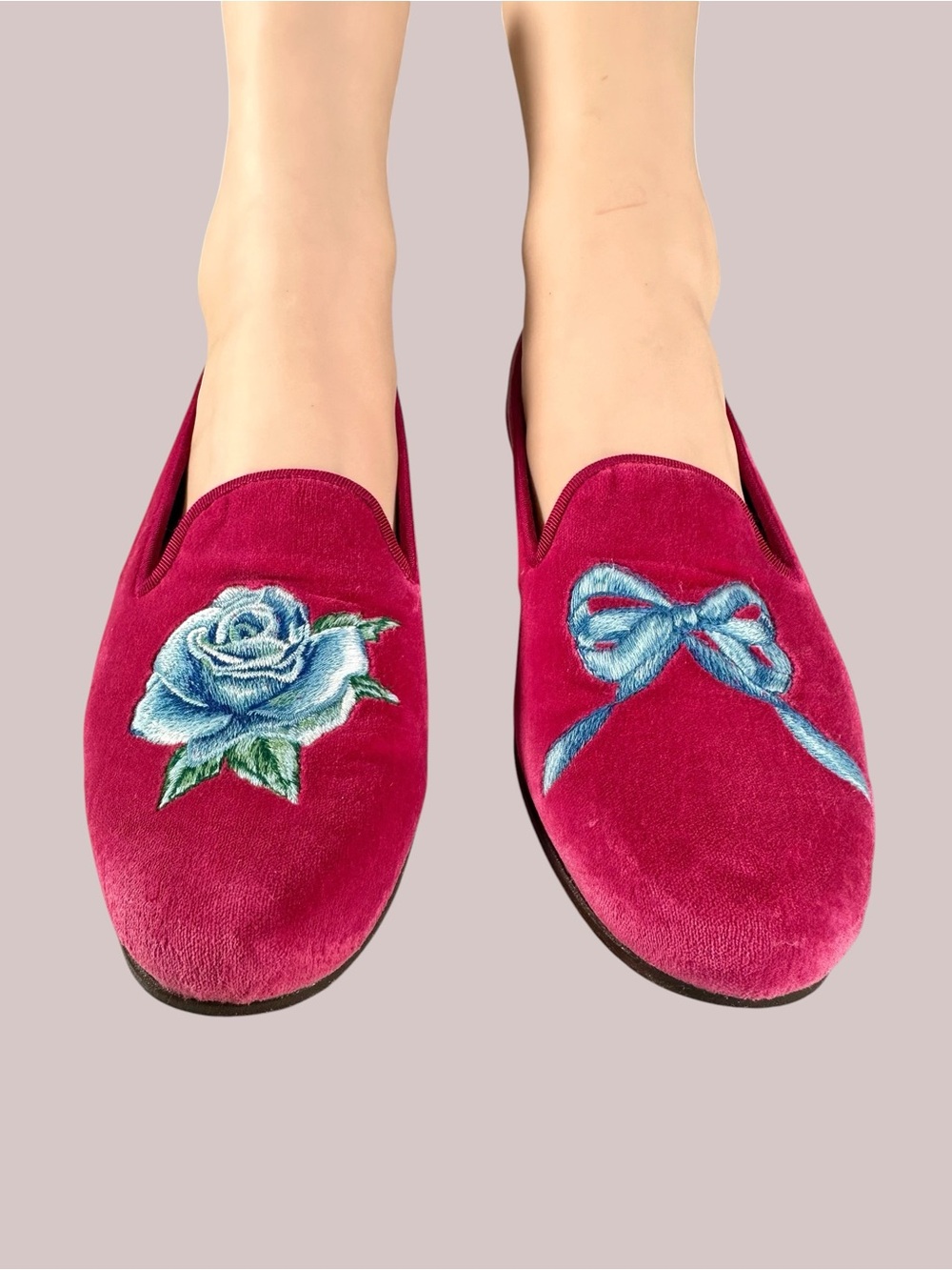 LoveShackFancy x Stubb & Wootton Bow Slippers in Pink Velvet - Picture 4 of 15
